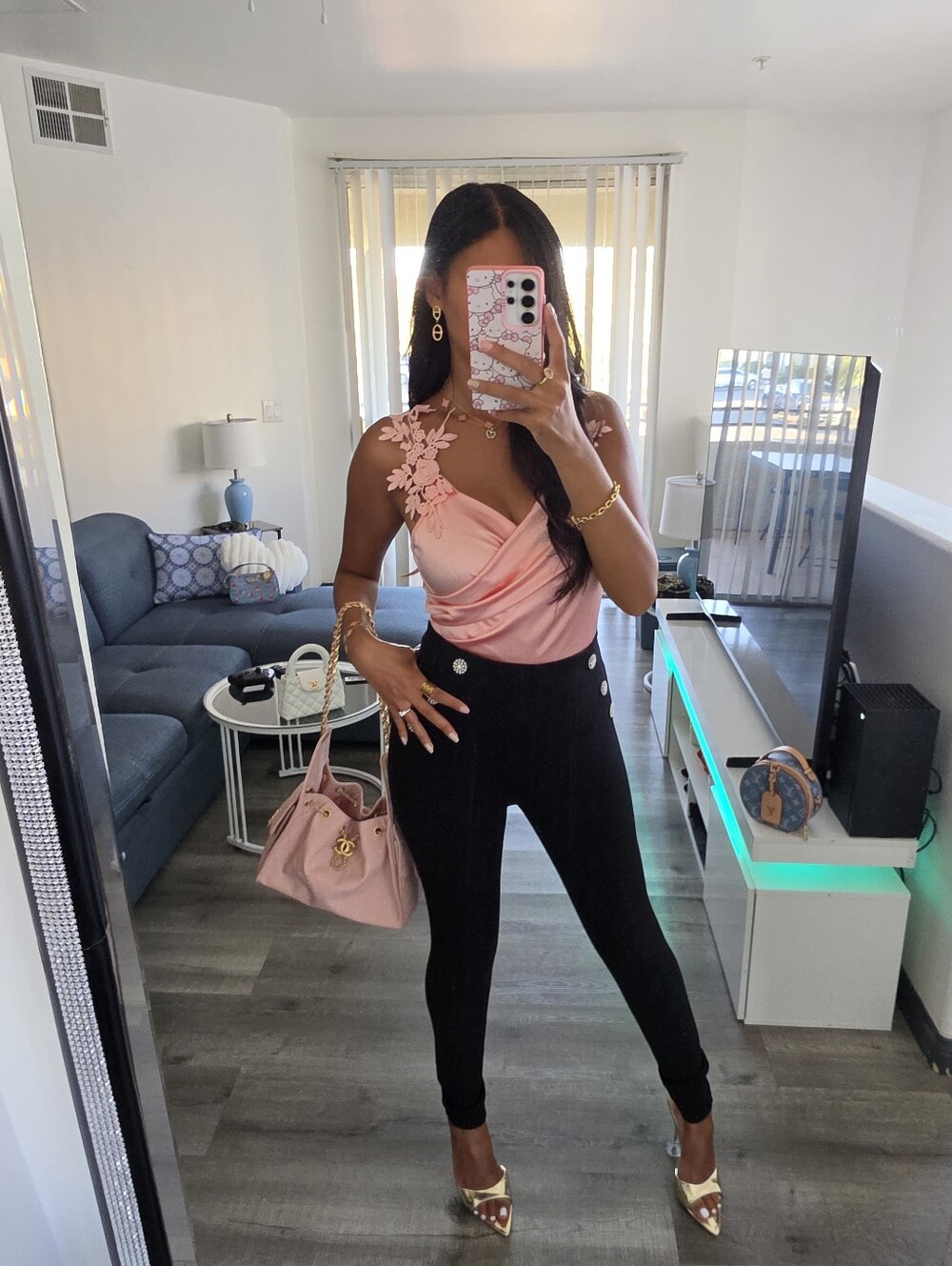 Pink Floral Strap Satin Cami Top Body